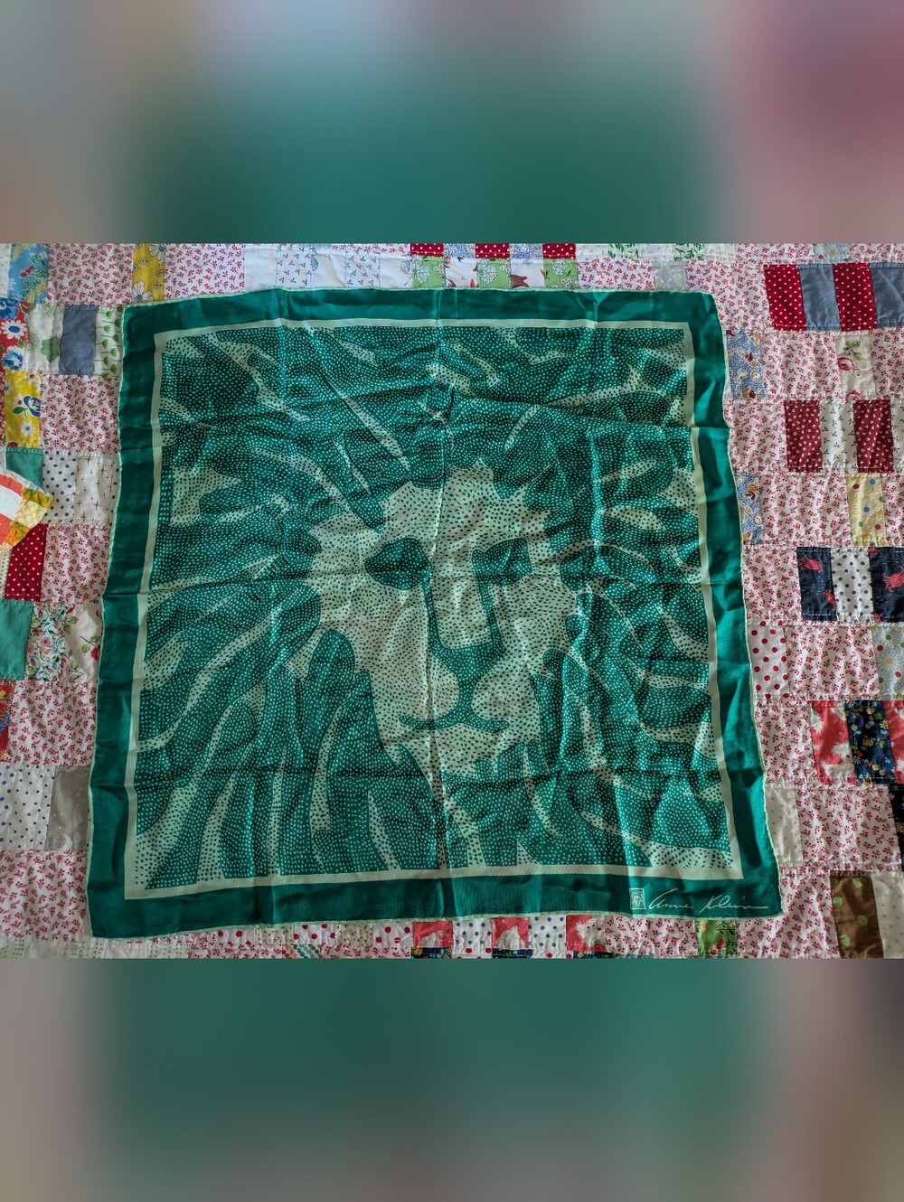 Vintage Anne Klein Scarf - Green Lion
